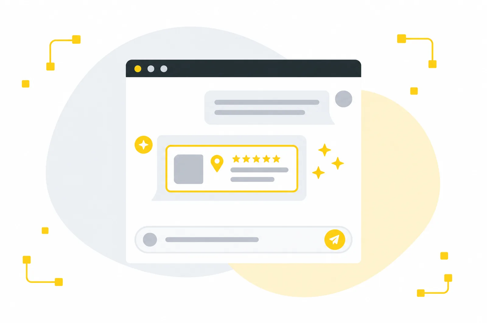 Illustration of an AI chat window recommending a local business.