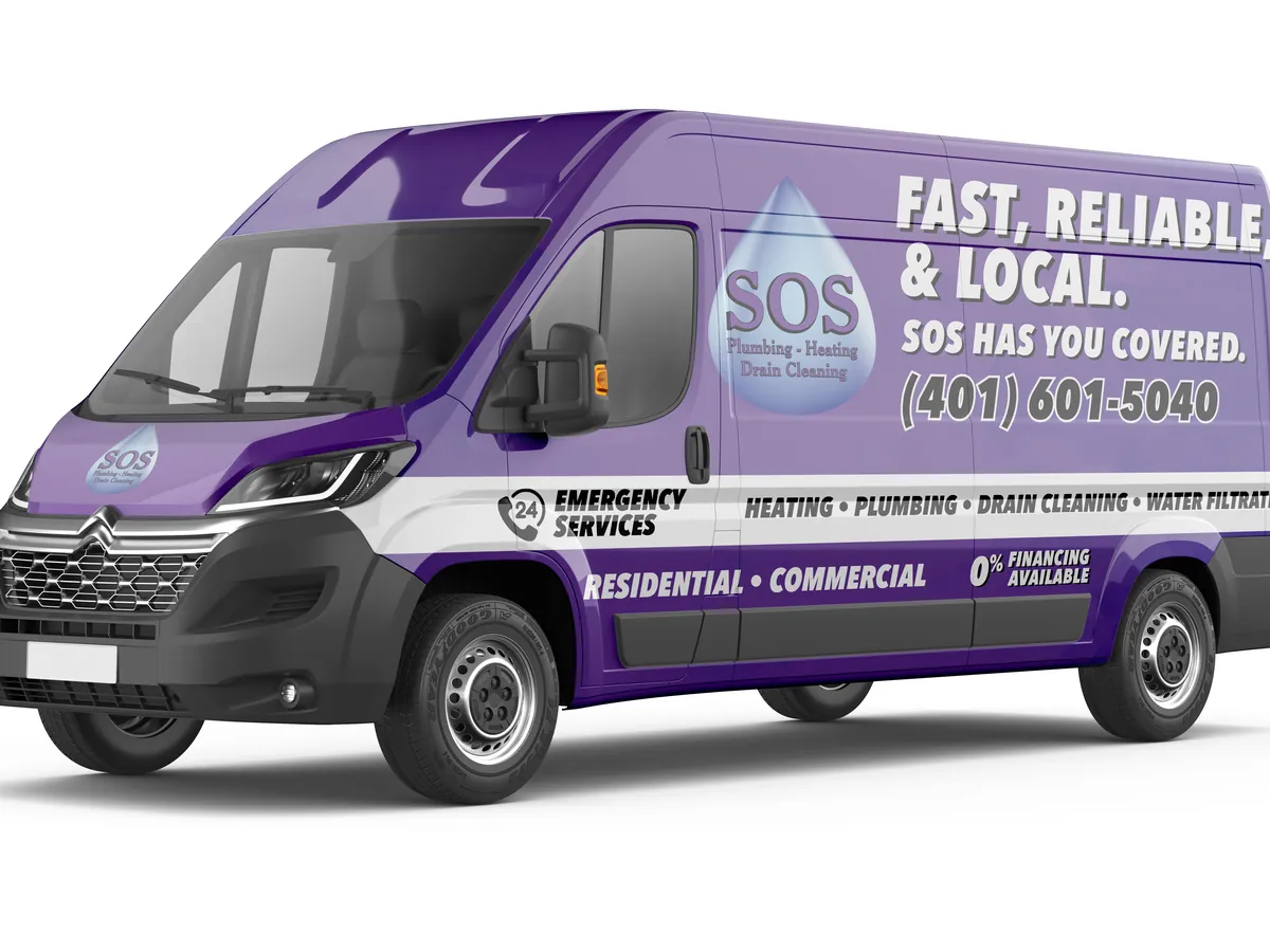 The SOS Plumbing and Heating van, a Black Door Creative marketing client