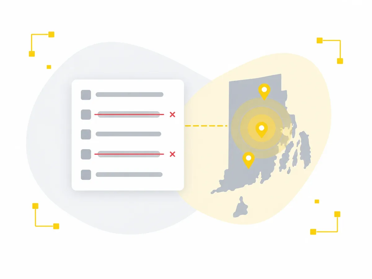 Negative keywords and a Rhode Island targeting map.