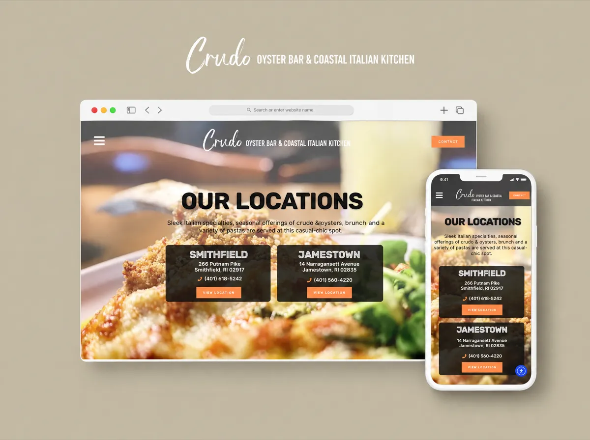 Crudo Kitchen: Website design, photography and video for a restaurant