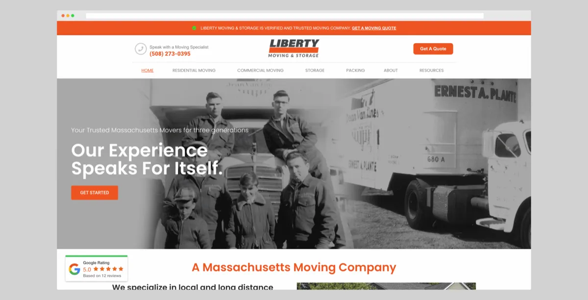 Liberty Moving & Storage: Moving and storage website redesign