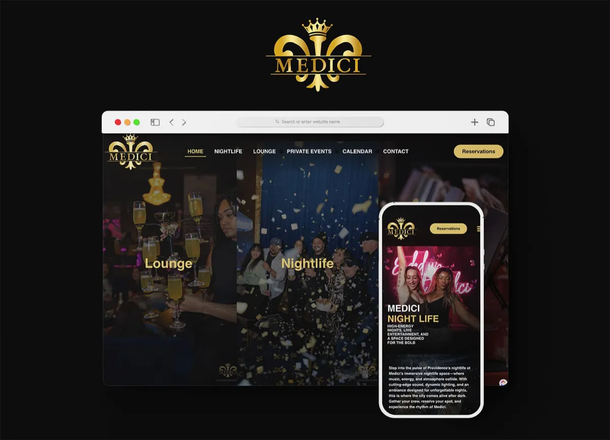 Medici Providence: Nightclub and lounge website design