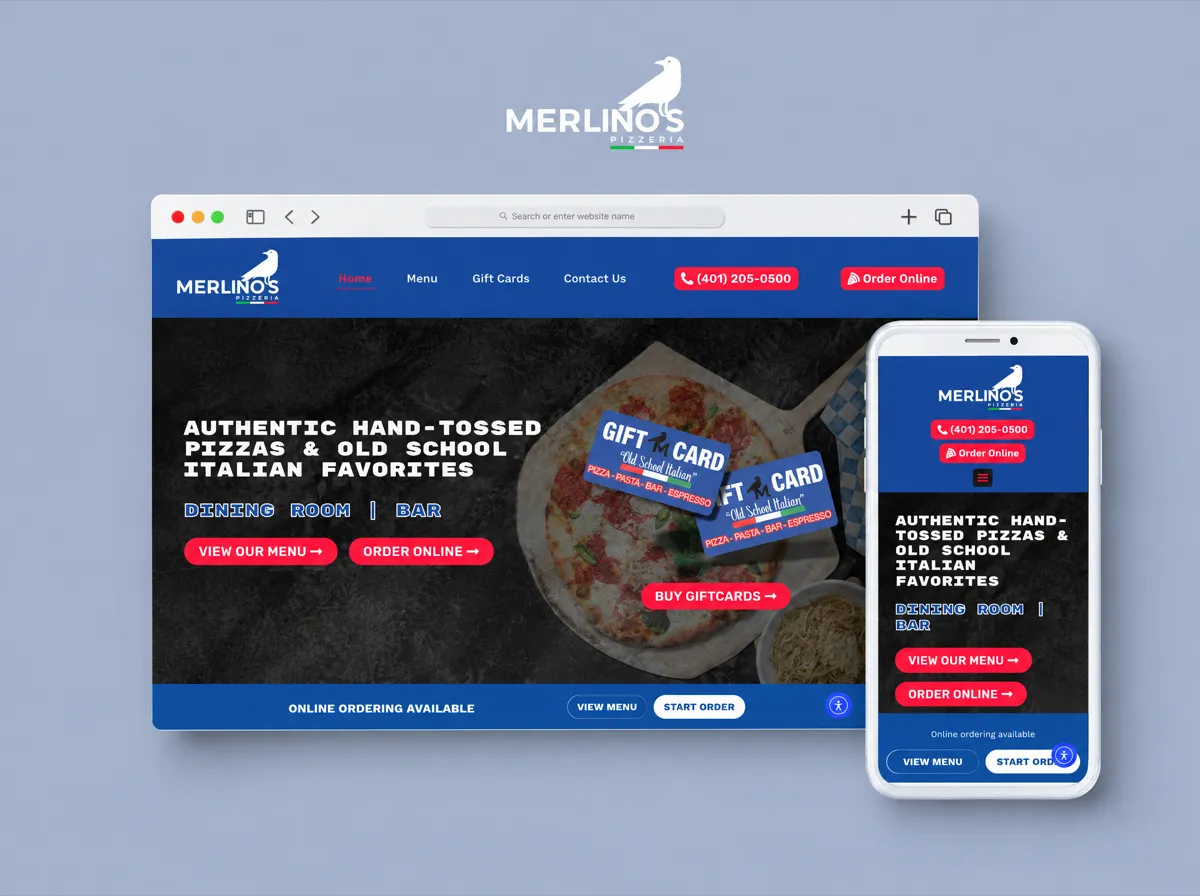 Merlino's Pizza: Website design for a pizza restaurant