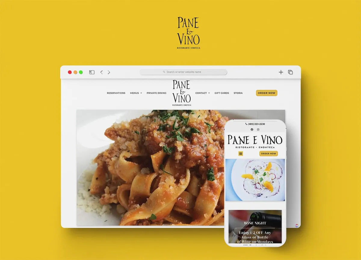 Pane e Vino: Custom Providence restaurant web design
