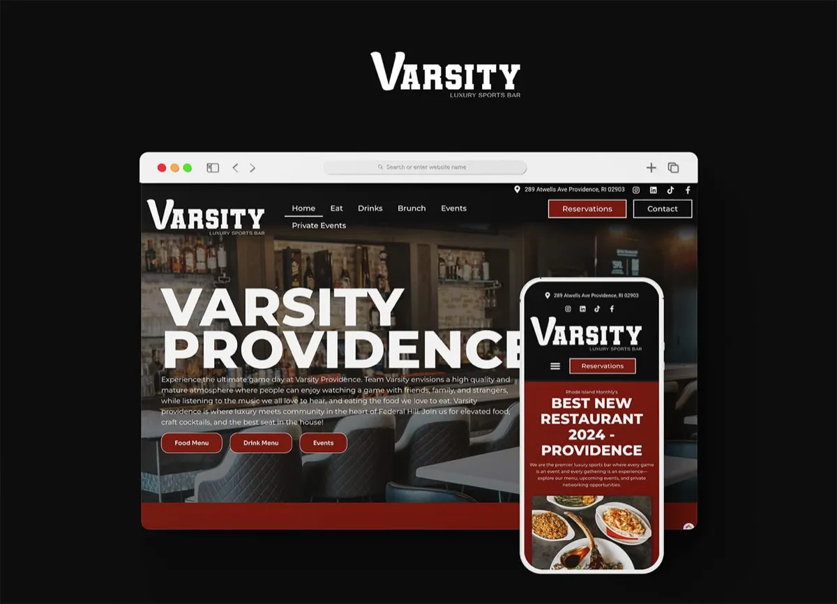 Varsity Providence: Luxury sports bar website design