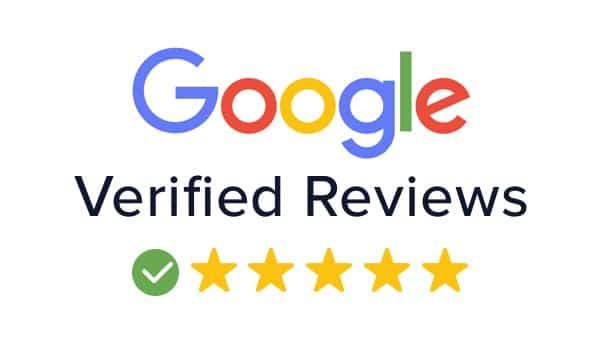 Google logo above “Verified Reviews” with green checkmark and five stars, showcasing top-rated web design agency services.